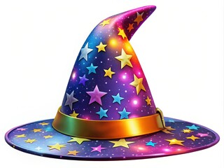 Vibrant cartoon witch hat adorned with stars and moons, perfect for Halloween-themed crafts and magical designs, adding