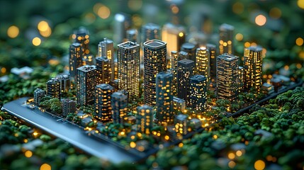 Sparkling Cityscape Model Illuminated at Night