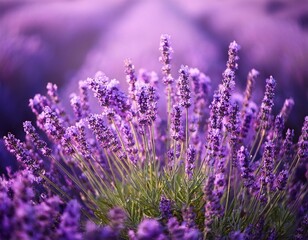 Lavender field at sunset. Valensole plateau, Provence in France. Travel region.