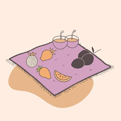 Carpet and fruit outside