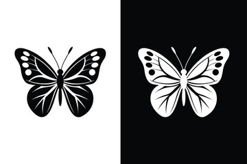 Stylish Black Butterfly Icon. Minimalist Vector Illustrations on White