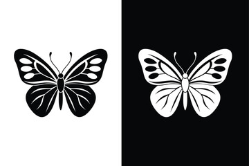 Graceful Black Butterfly Silhouette. A Minimalist Vector Design Set