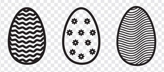 Easter Eggs collection.Set of Easter eggs simple line icons. Vector icons of eggs with ornament in flat design.