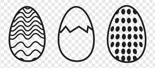 Set of Easter eggs in line art style with color spot isolated on white background. Stock vector illustration.