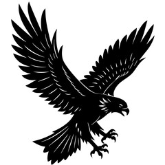 Diving Hawk Silhouette with Extended Claws Black Vector Art