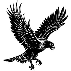 Diving Hawk Silhouette with Extended Claws Black Vector Art