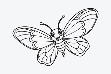 Black line art of  a BUTTERFLY  for kids coloring book in white background