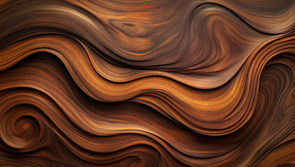 Wooden carved background, with a swirling wood grain pattern and fluid organic shapes. Created with Ai