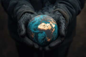 Cracked Earth Held in Dirty Hands Symbolizing Environmental Crisis