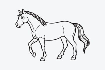 Obraz premium Black line art of a HORSE standing for kids coloring book in white background