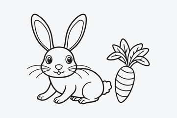 Black line art of  a RABBIT  for kids coloring book in white background
