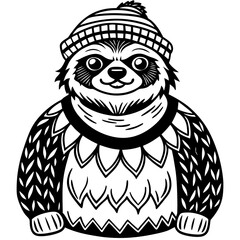 A black and white drawing of a sloth with pineapples in it
