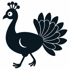 Peacock Silhouette with Flowing Tail Vector Art