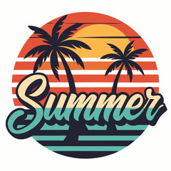 Naklejka premium Vibrant Sunset Summer Beach Logo Design, Creative Sunset Summer Beach Logo,Sunset Summer Beach Logo Ideas,Eye-Catching Sunset Beach Logo,Custom Sunset Summer Beach Logo