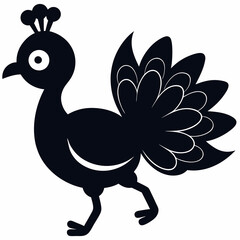 Peacock Silhouette with Flowing Tail Vector Art