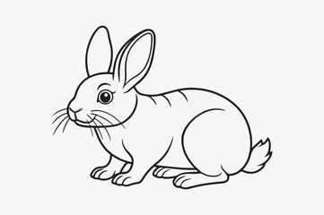 Black line art of  a RABBIT  for kids coloring book in white background