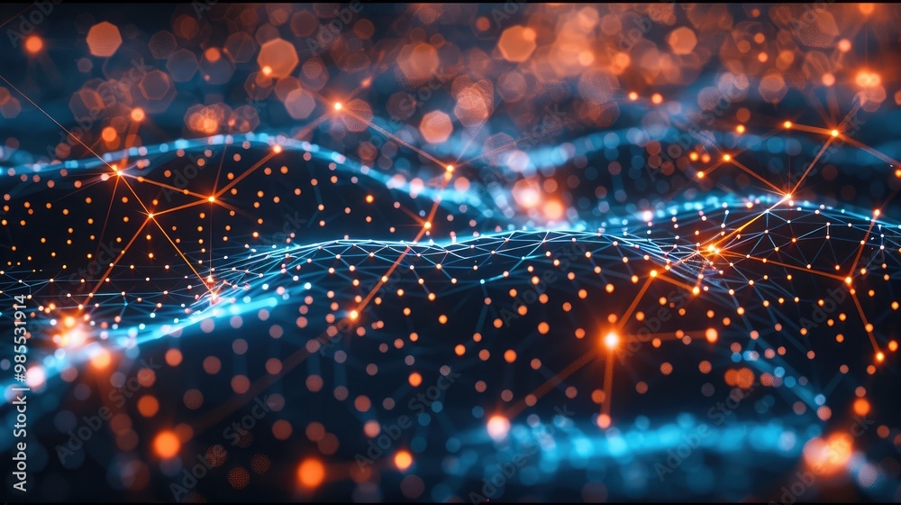 Poster Futuristic concept of a connected world, with glowing lines and nodes representing digital networks. Generative AI.