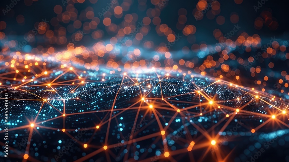 Poster Futuristic concept of a connected world, with glowing lines and nodes representing digital networks. Generative AI.