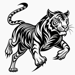 Dynamic Running Tiger Silhouette Vector,High-Quality Vector Silhouette of a Running Tiger,Stunning Tiger Running Silhouette Vector for Creative Projects