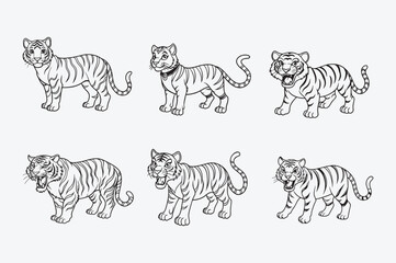 Black line art of  a TIGER  for kids coloring book in white background