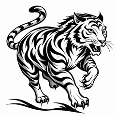 Dynamic Running Tiger Silhouette Vector,High-Quality Vector Silhouette of a Running Tiger,Stunning Tiger Running Silhouette Vector for Creative Projects