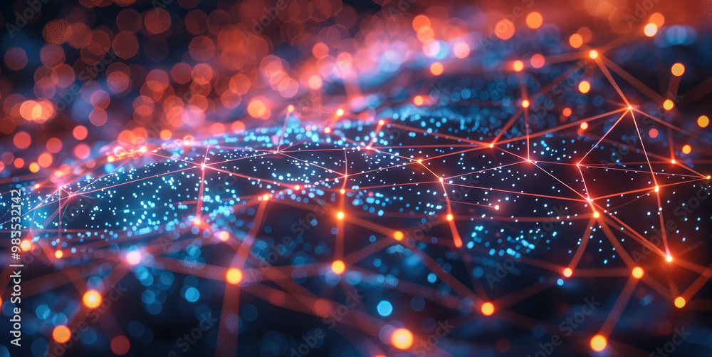 Poster Futuristic concept of a connected world, with glowing lines and nodes representing digital networks. Generative AI.