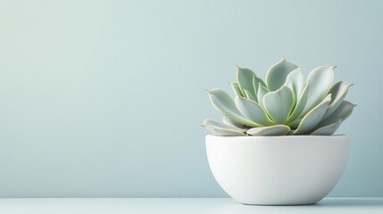 Succulent in white pottery against a minimalist backdrop, clean lines, Botanical