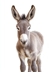 Fototapeta premium A baby donkey is standing in front of a white background
