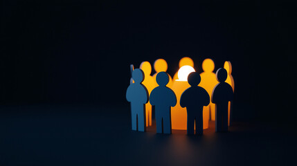 Paper Cutout Figures in Circle Around Glowing Light Symbolizing Community and Unity
