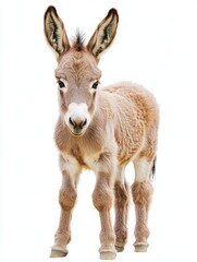 Fototapeta premium A baby donkey stands in front of a white background