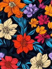 A colorful floral pattern with a blue background