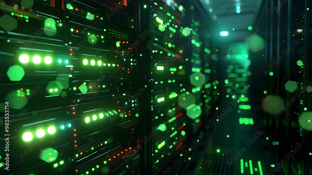 Poster a resilient system with backup nodes and data replication, glowing green as it automatically recover