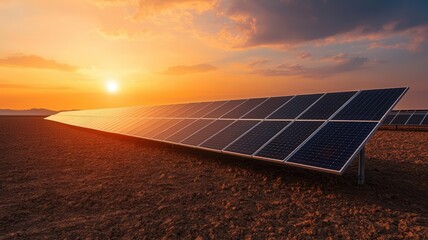 Solar farm on a barren landscape, symbolizing the potential for renewable energy to reduce environmental impact