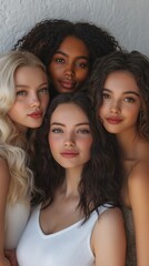 Fototapeta premium Women of various body types and ethnicities posing in a group to symbolize the strength and power of women. curvaceous and slender conception of the feminine body