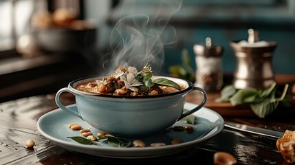 A vintage-style poster advertising gumbo at a New Orleans restaurant.