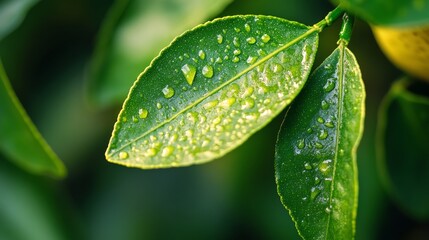 The closeup view captures citrus leaves affected by small lesions, indicating bacterial or fungal infections, highlighting the impact on plant health