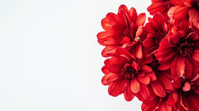 Bright red flowers are beautifully arranged on a clean white background, creating an eye-catching contrast that accentuates their vibrant hues and natural beauty