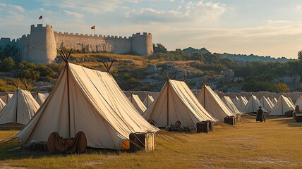 Historical recreation of the military tent camp used by the Roman troops inside the citadel