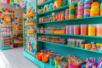 Fototapeta premium Creative arts and crafts store for children with colorful supplies and project ideas