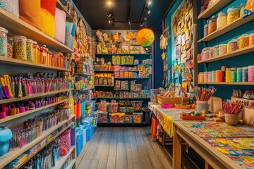 Fototapeta premium Creative arts and crafts store for children with colorful supplies and project ideas