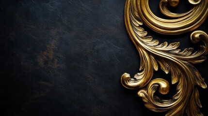 A luxurious gold ornate corner design showcases intricate filigree against a rich dark background, perfect for elevating interior decor aesthetics with elegance
