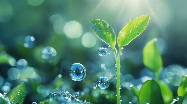A green plant with bubbles that is sprouting out of it