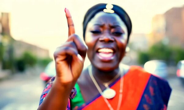 Defiant Gambian Woman Expressing Strong Emotions