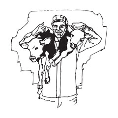 farmer Carrying Calfs vector design illustration