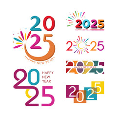 2025 colourfull setlogo design template. Happy New Year logo collection.