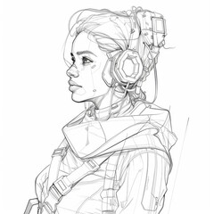 Clean Line Art of a Female Character Profile