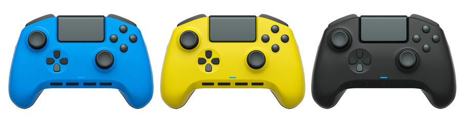 Collection of gaming controllers with different colors and designs for gaming enthusiasts isolated on white background with clipping path © Vasyl Onyskiv