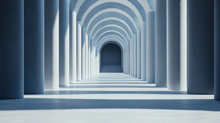 Fototapeta premium A stunning architectural corridor featuring elegant arches and soft lighting, creating a serene and spacious atmosphere.