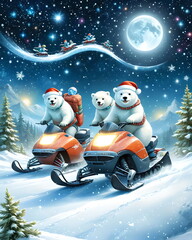 Obraz premium Christmas card happy Polar bears watercolor style 
