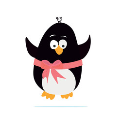 Cartoon baby penguin. Illustration of dancing baby penguin. A vector image of a penguin jumping